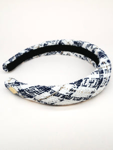 White and navy blue tweed headband - Romy