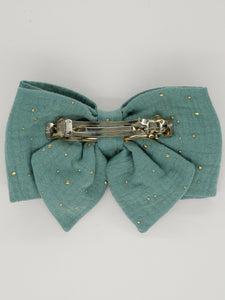 Camille hair bow - Water green and gold